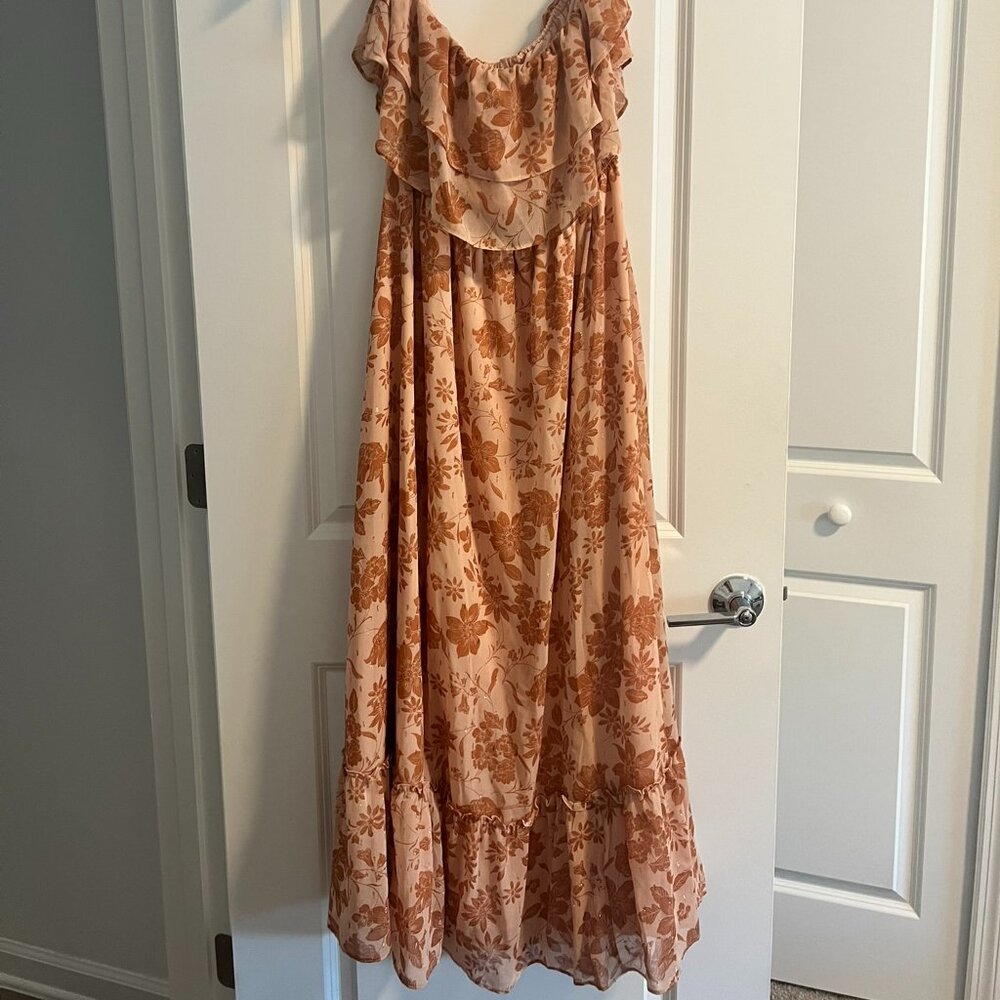 Lulus Blush Floral Print Off-the-Shoulder Maxi Dress Women’s XL (Worn Once)